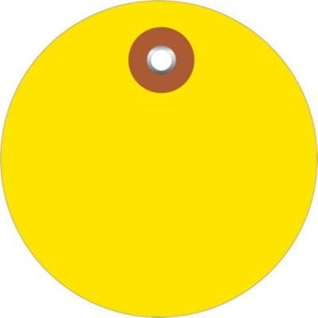 BOX PACKAGING Plastic Circle Tags, 3" Dia., Yellow, 100/Pack G26073
